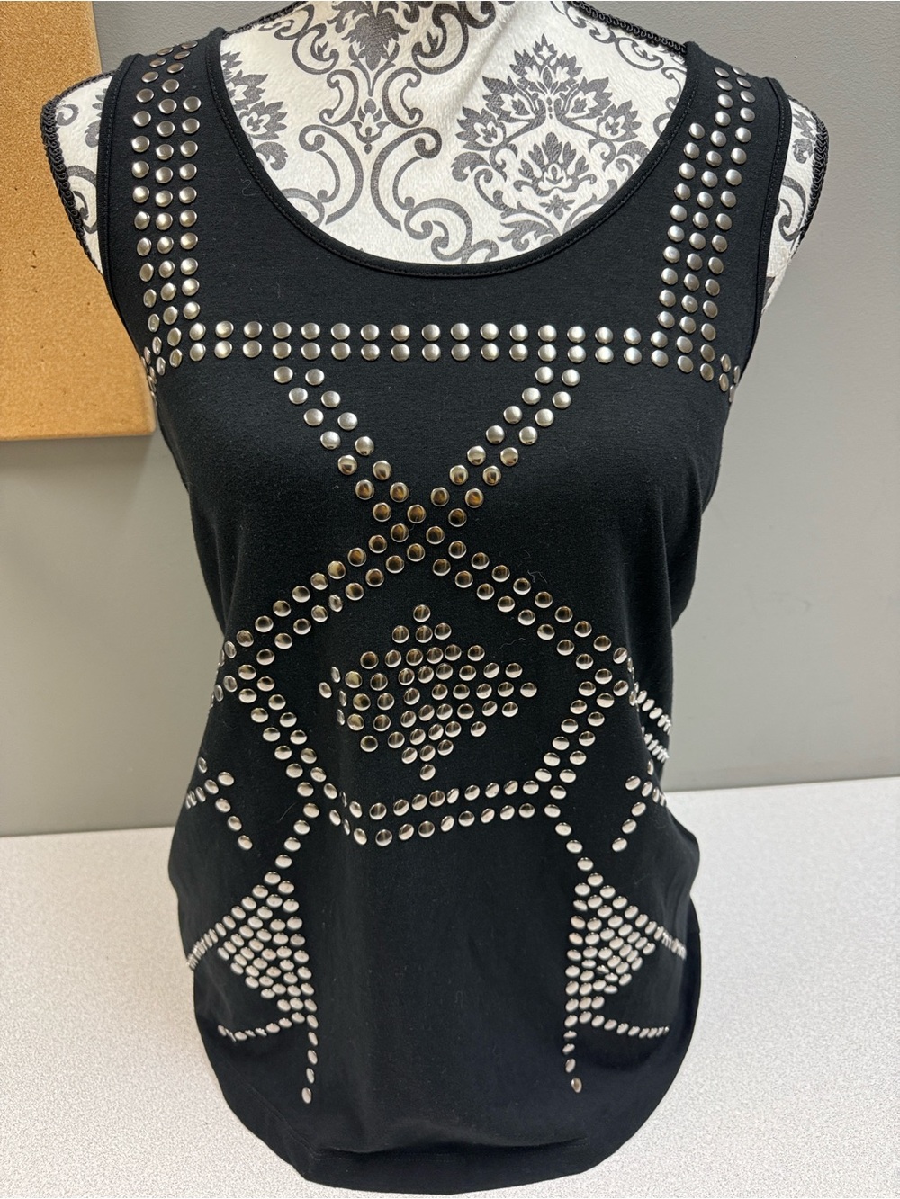 Y2K Kenneth Cole Black Studded Geometric Tank Top